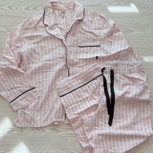 Victoria's Secret Pink and Silver Striped Pajama Set